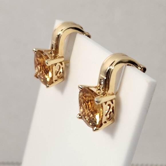 Estate Jewelry - Posh Auth'd 80's 5.22g 14K Gold Natural Citrine & Diamond Omega Back Earrings